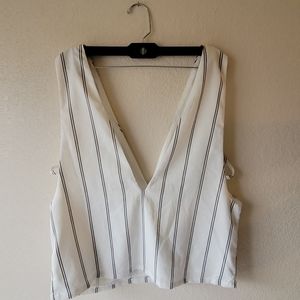 Tobi White Blouse Black Stripe Sleeveless 100% Pol